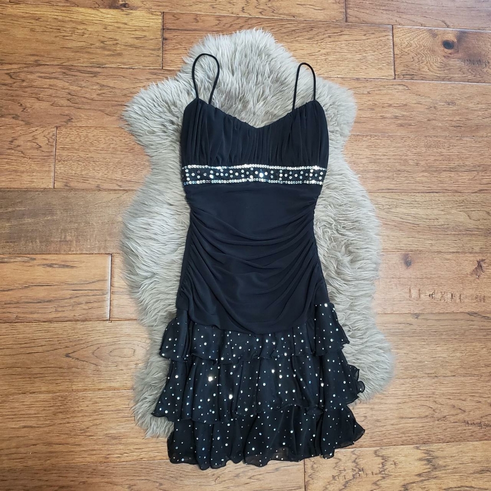 Black Sparkly Ruffle Dress